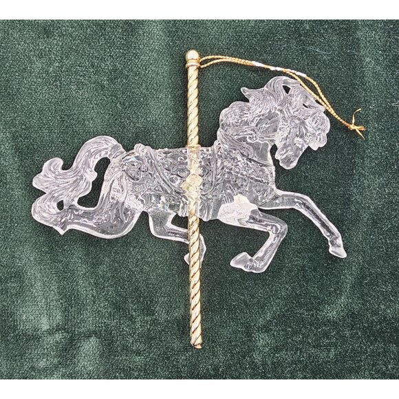 Vintage Iridescent & Clear Carousel Horse Christmas Holiday Ornaments Set Of 2 - Picture 2 of 11